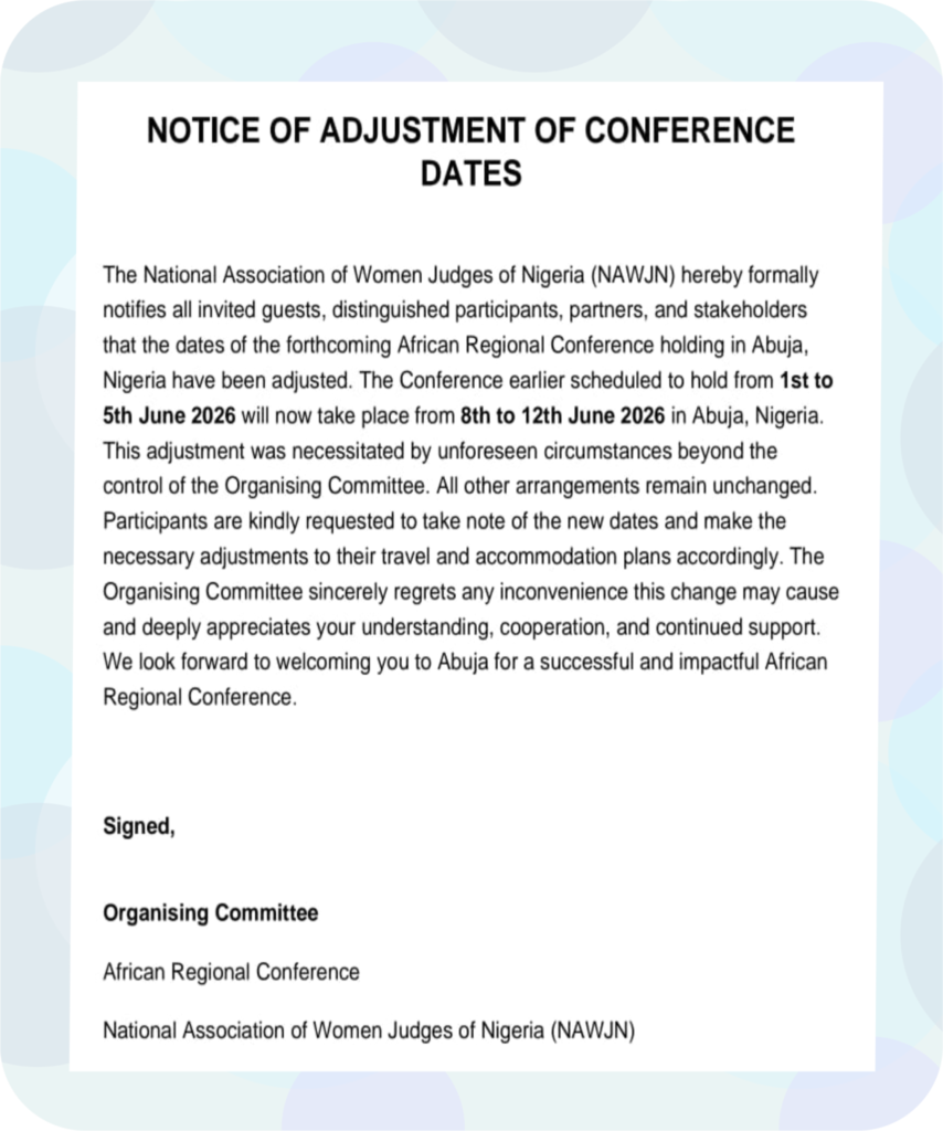 Annual Conferences iawj africa conference notice of change of dates of conference